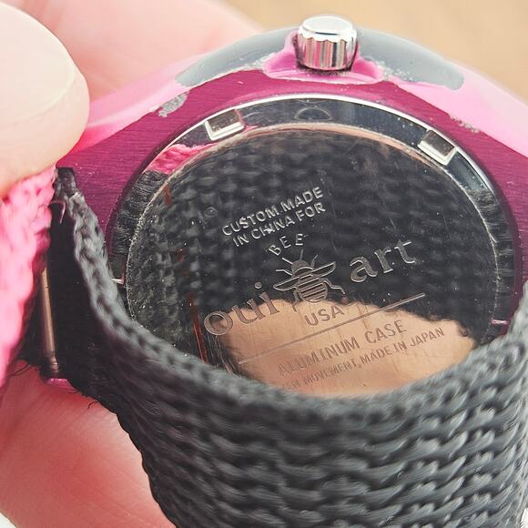 Oui Art Women's Watch Pink Black Retro Dial Adjustable Canvas Hook & Loop Band - Picture 6 of 7
